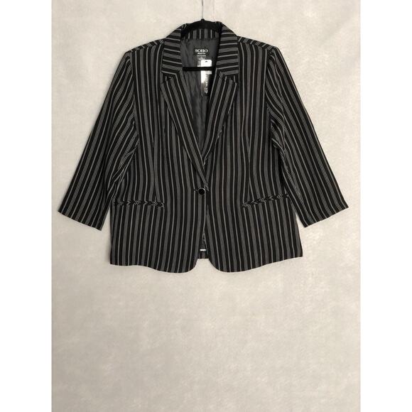 Soho Apparel LTD Stripe Jacket Women's Large Single Button Black NEW - Picture 1 of 9